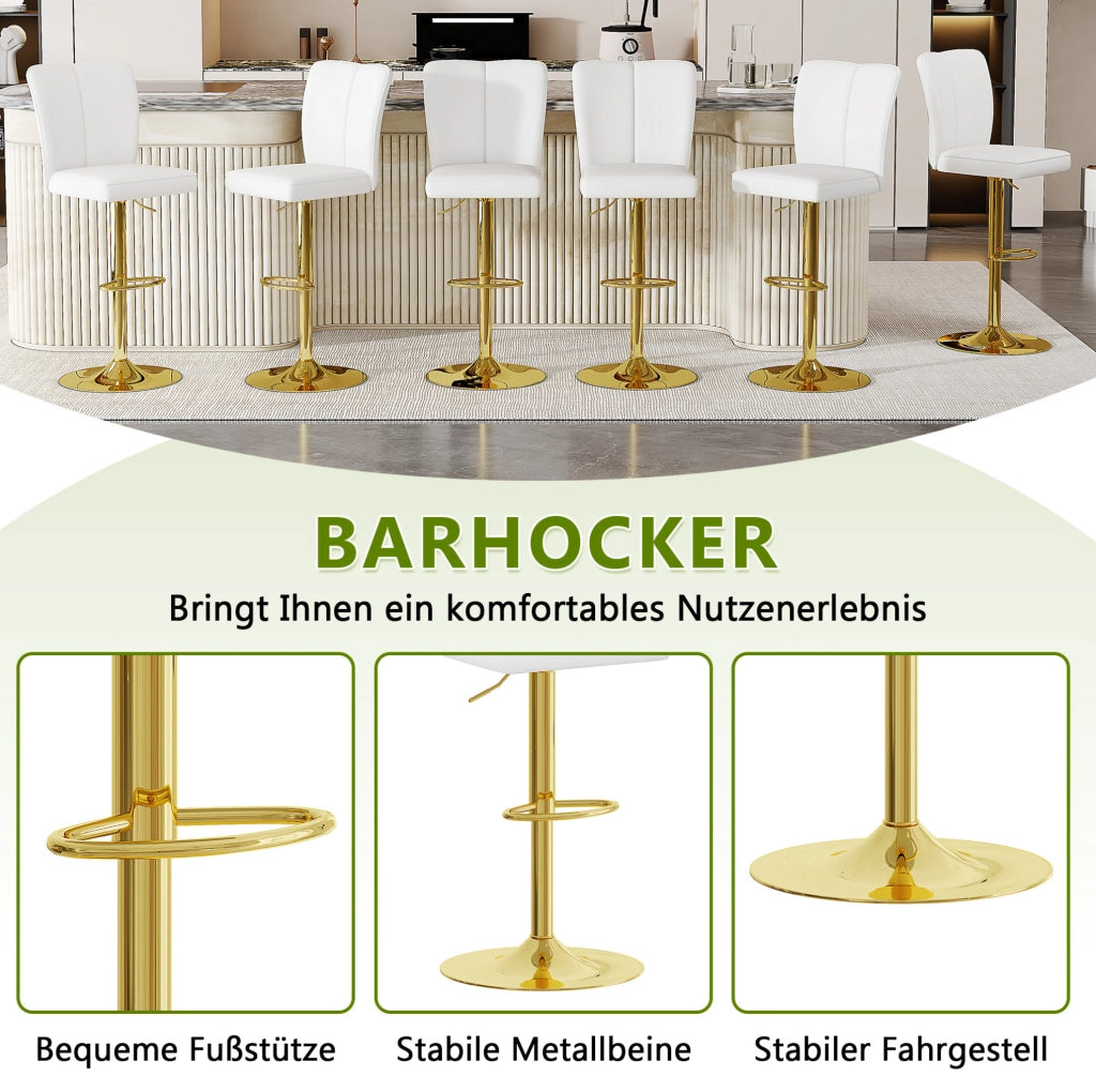 SGABELLO BAR Regolabile 95,5-117,5 cm Bianco/Oro Set da 2 pezzi