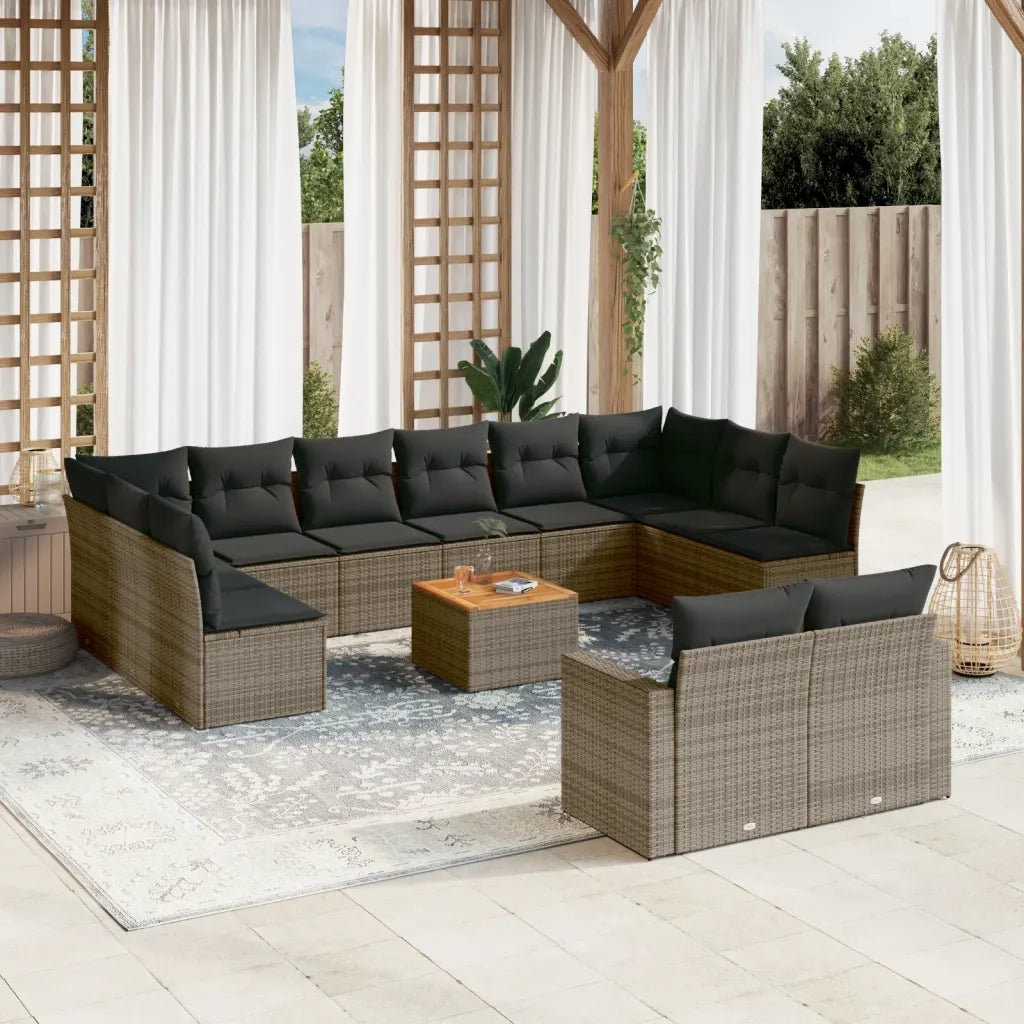 Set Divani da Giardino 13 pz con Cuscini Grigio in Polyrattan 3256690