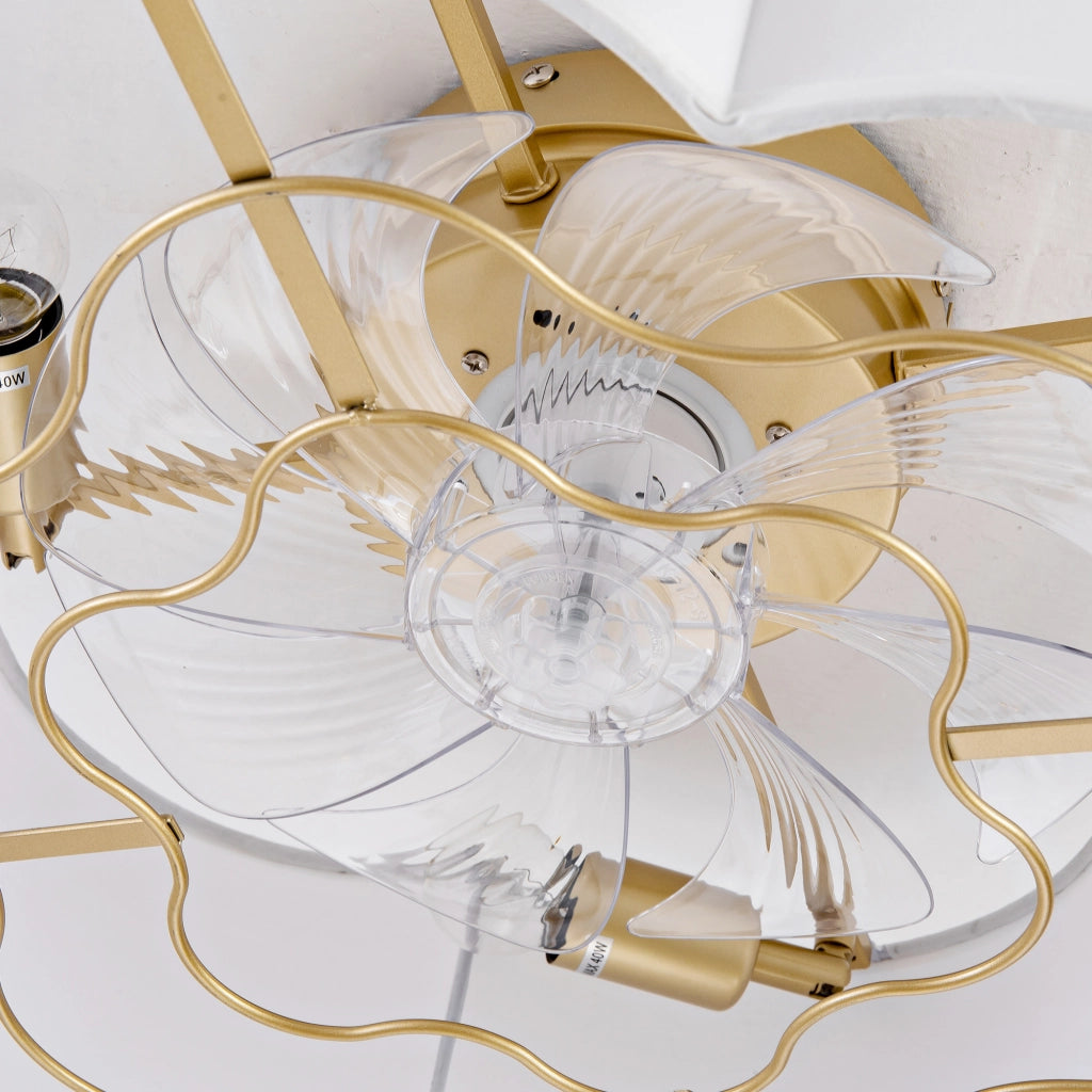 Ventilatore da soffitto con luce; 6 velocità; app Bluetooth e telecomando; 4 portalampade E26. oro e bianco