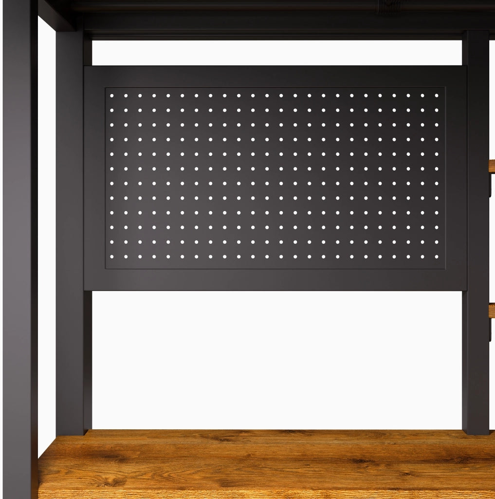 Letto a soppalco 90x200 cm con scrivania, scaffali, armadio scala e LED