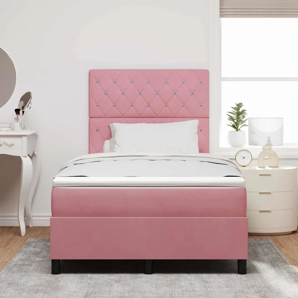 Letto a molle con materasso Rosa 120 x 190 cm Velluto 3339757