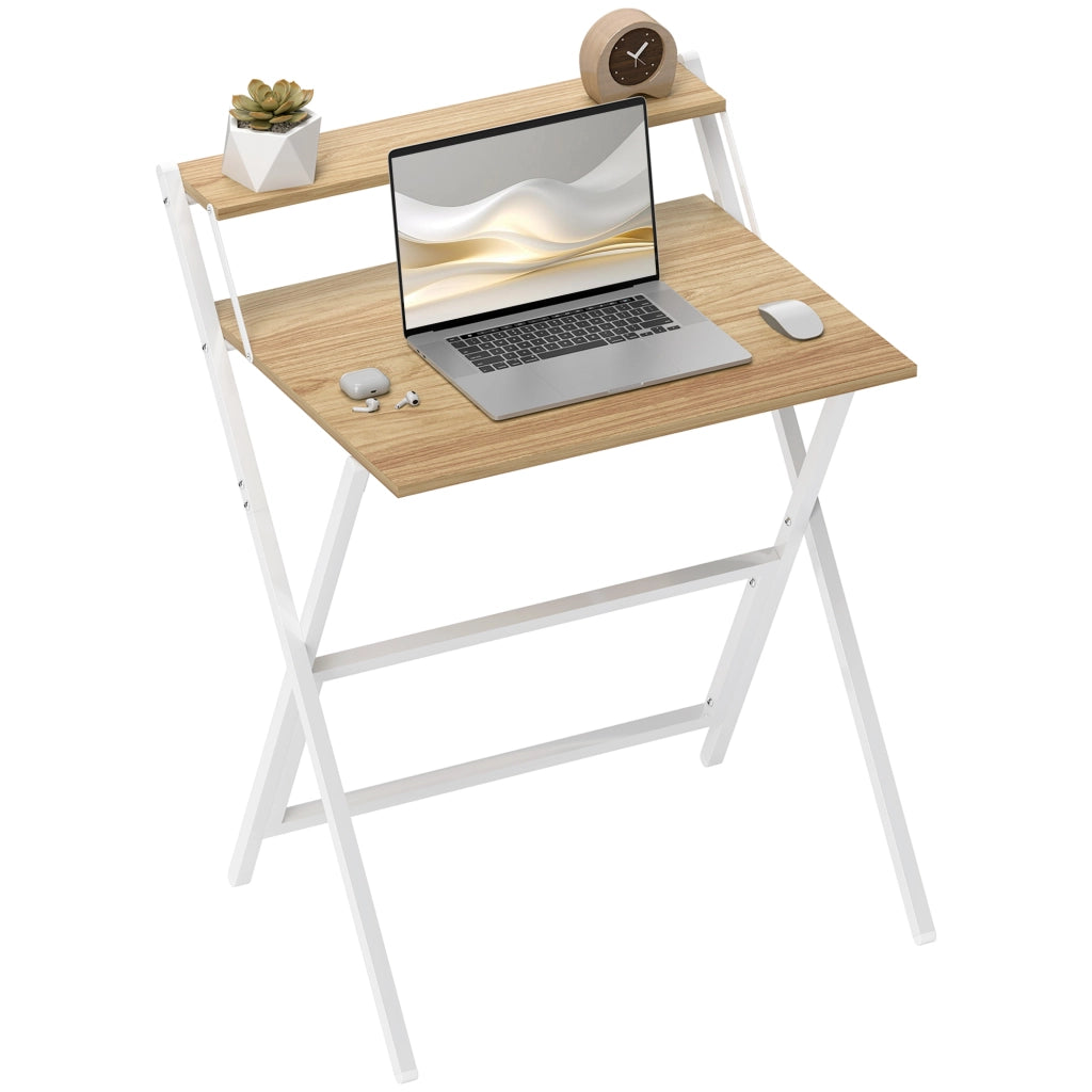 Schreibtisch mit Monitorständer, 70 cm Klappbarer Computertisch für Homeoffice, Kleine Räume, Natur