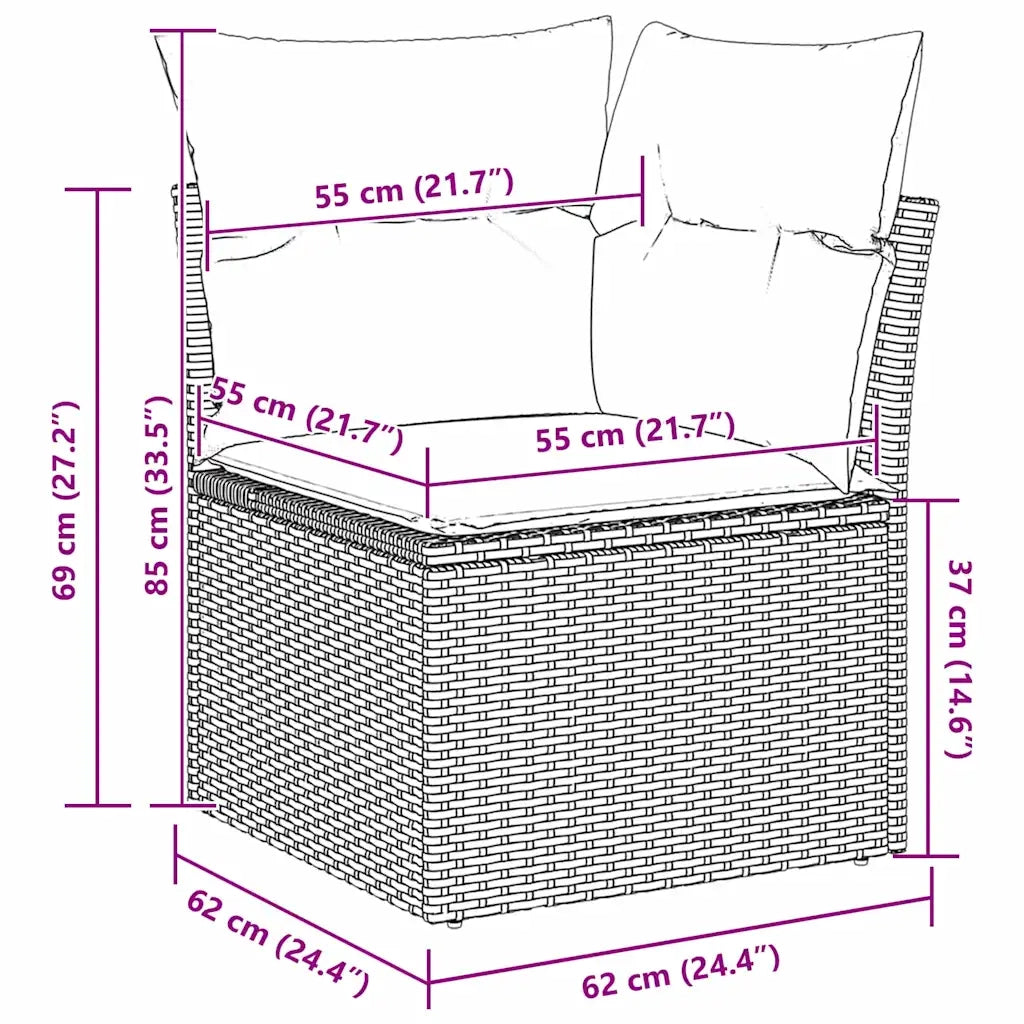 Set Divano da Giardino con cuscino 8 pcs Nero polyrattan 3345413