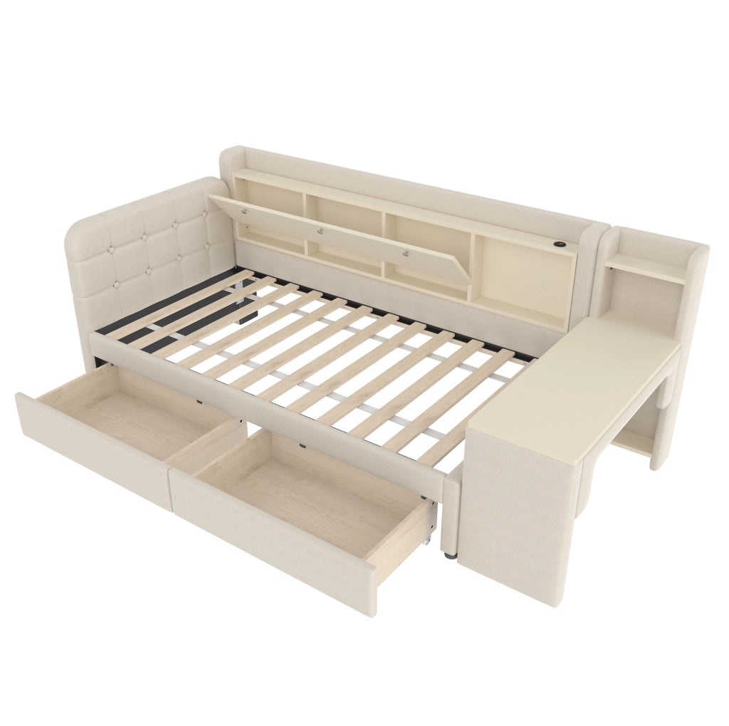 Letto 90x200 cm con scrivania; 2 cassetti e USB con Type-C