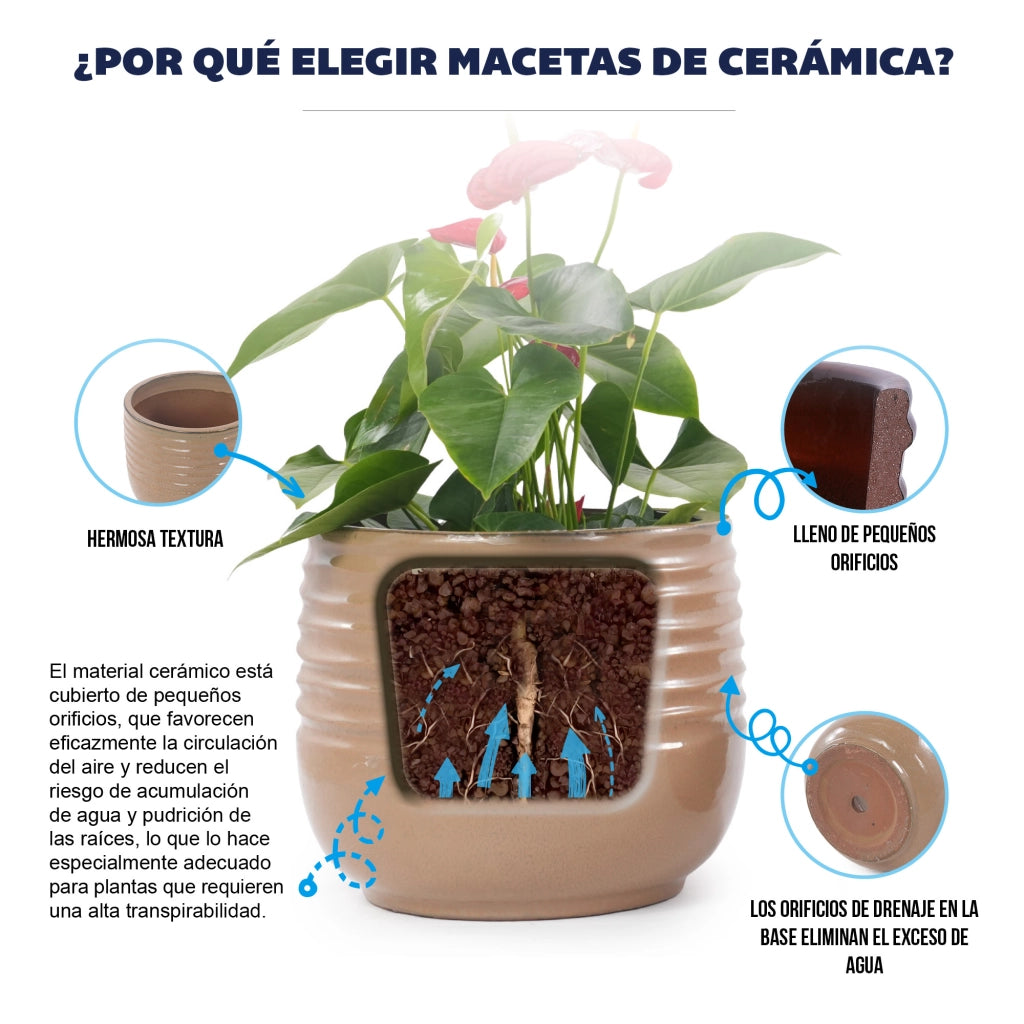 VASI Set da 3 pezzi Ø 36/26/20 cm Ceramica Marrone chiaro