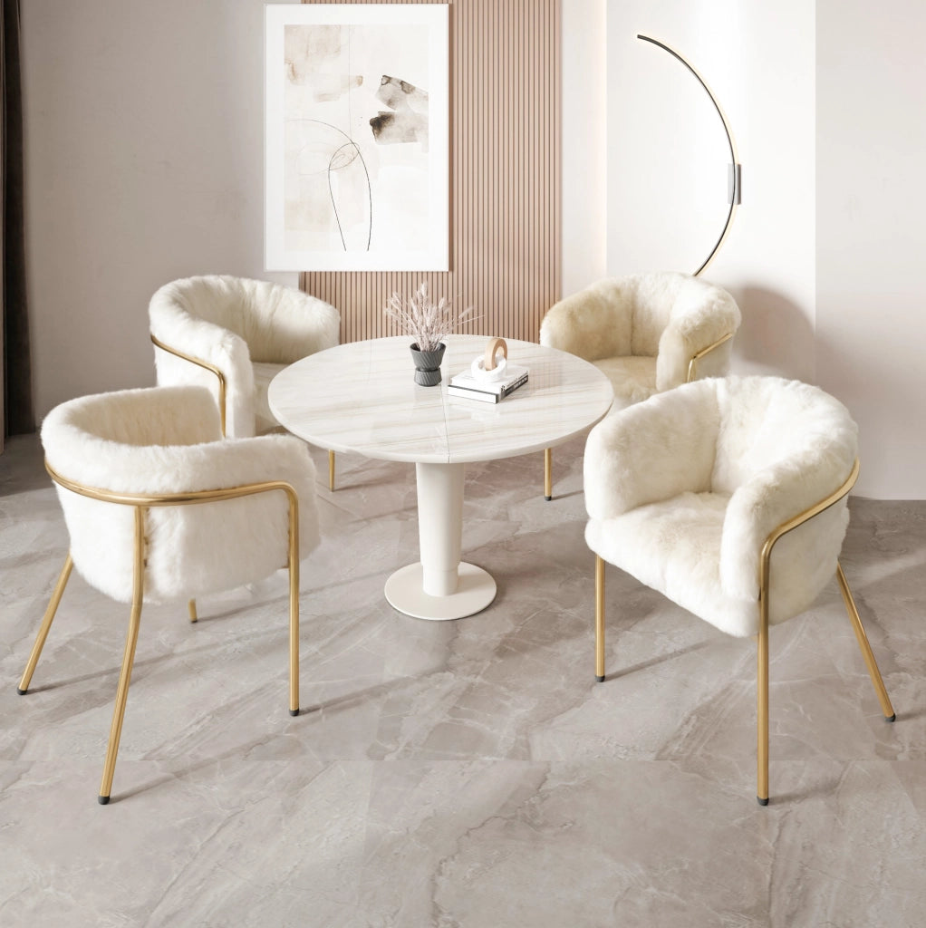 Set di 4 sedie da pranzo 57x57x77 cm bianche in tessuto peluche e metallo