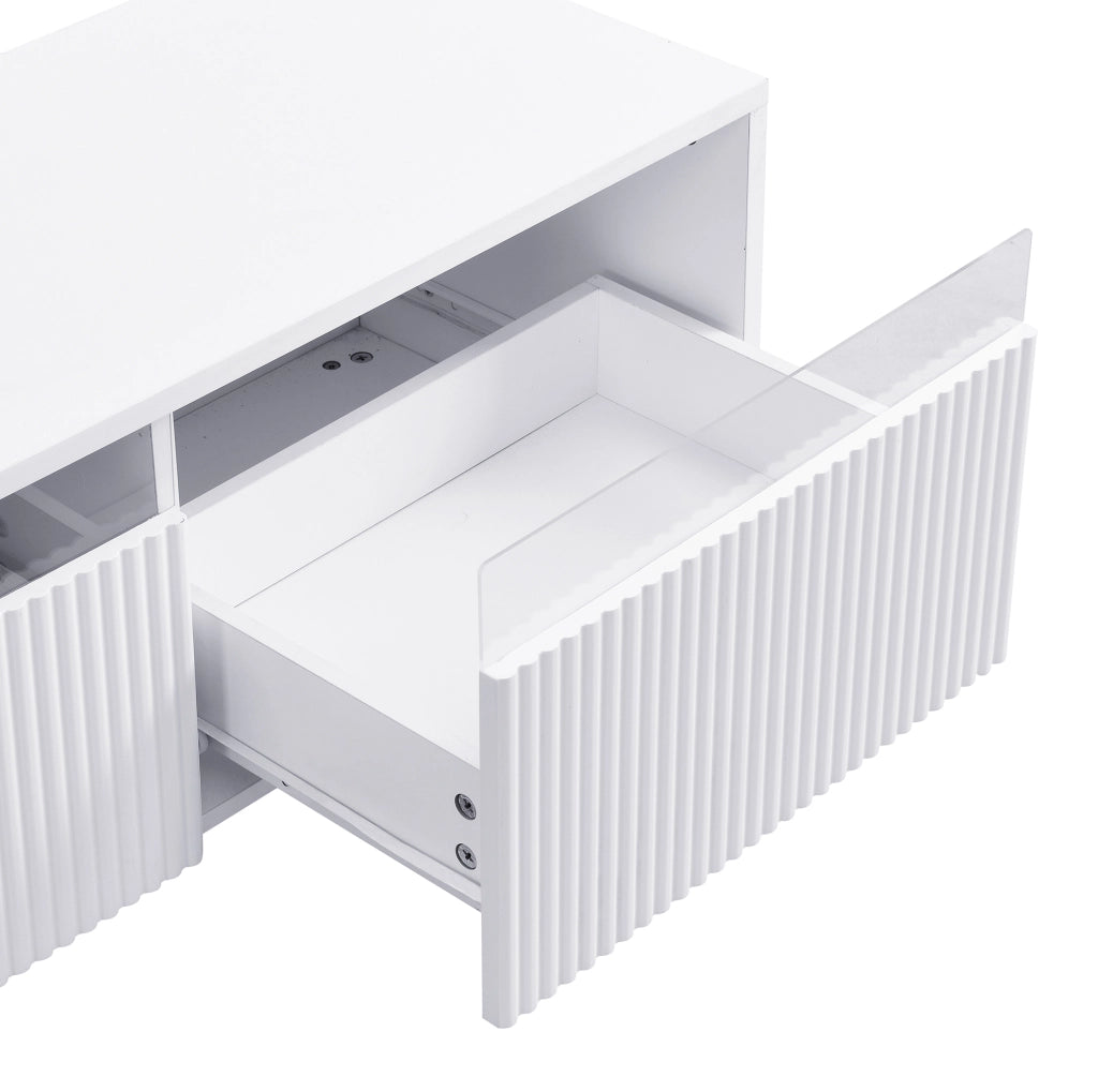 Mobile TV 178x35x45 cm con 4 cassetti e passacavi in MDF e acrilico bianco