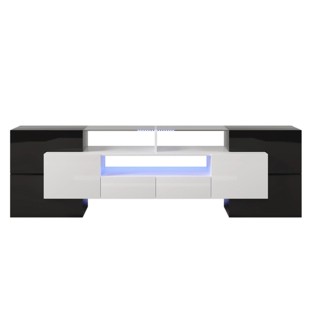 Mobile TV 200x35x60 cm con LED multicolore, 4 ante e 2 cassetti in truciolare e MDF