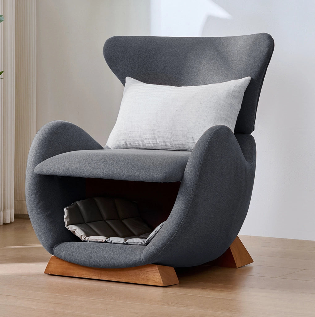 Poltrona lounge grigia con cuccia integrata per animali