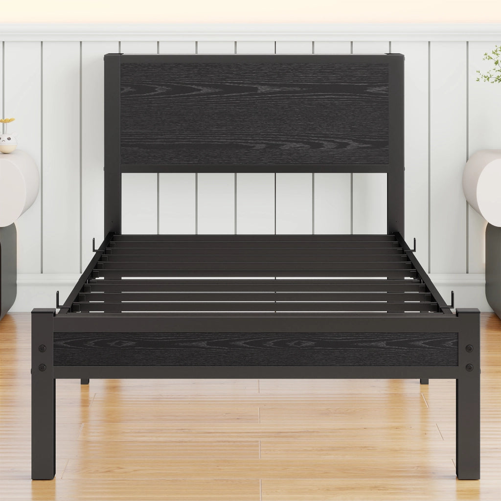 letto singolo mdf metallo nero 90 x 200 cm