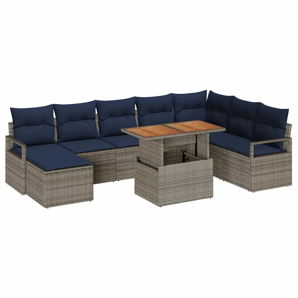 Set da Pranzo per Giardino con cuscino 9 pcs Grigio e Blu Navy 3349751