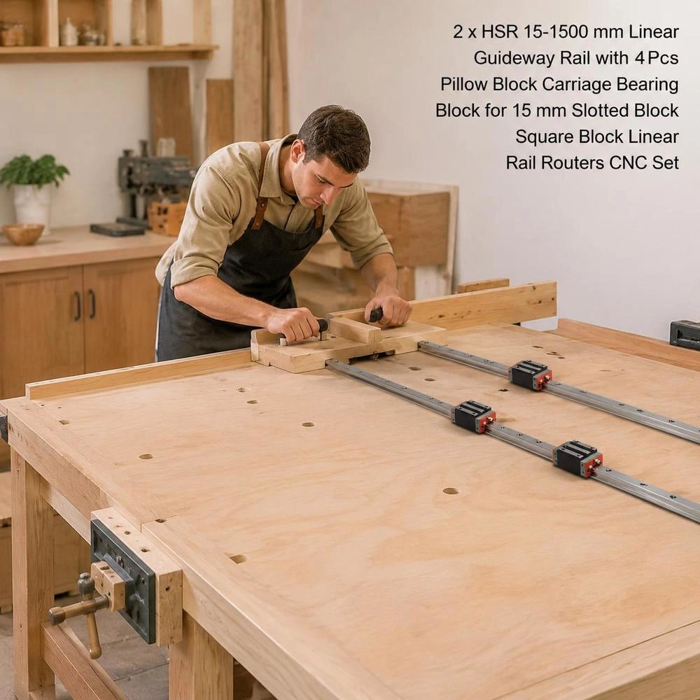 Linear Rail 15CA, Linear Bearing Slide Set With 2 X 20-inch Rail Shafts Of 1500 Mm And 4 Bearing Cushion Blocks
