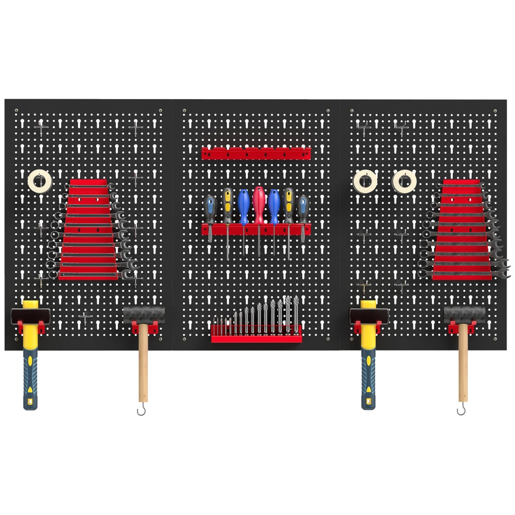 Pannelli Porta Attrezzi da Parete ¨C Minimal ¨C Acciaio, Nero e Rosso, 3 Pezzi