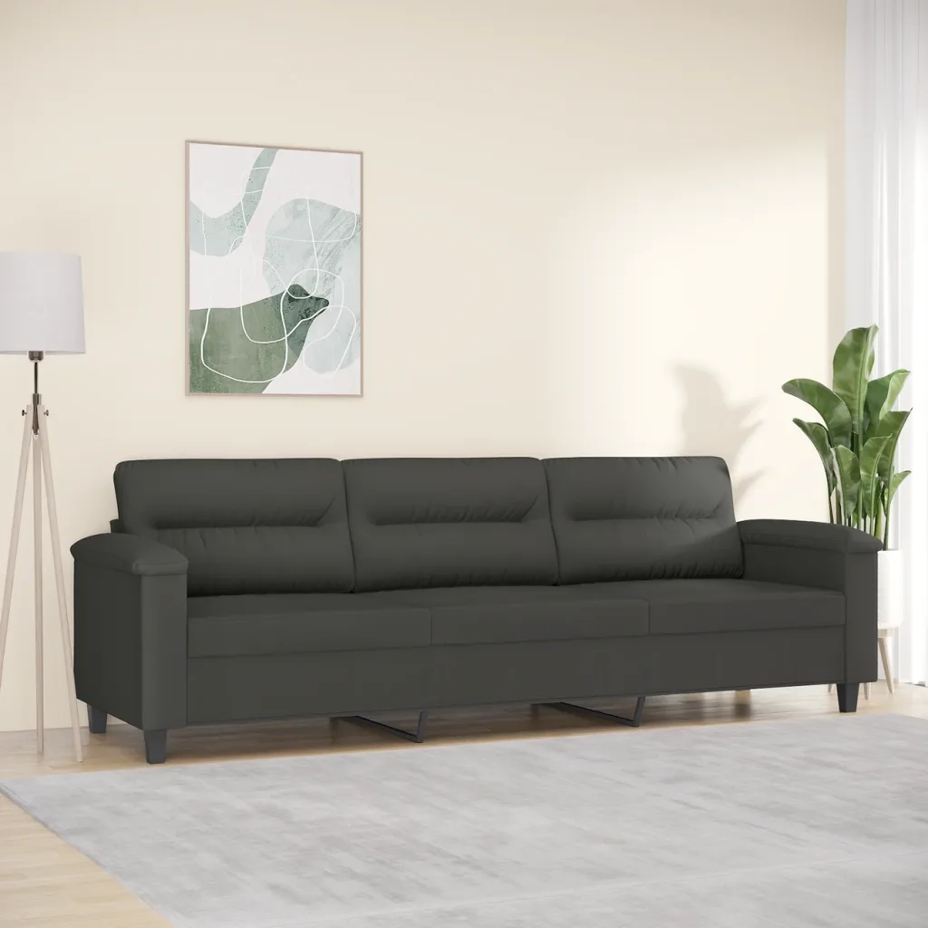 Divano a 3 Posti Grigio Scuro 210 cm in Tessuto Microfibra 349235
