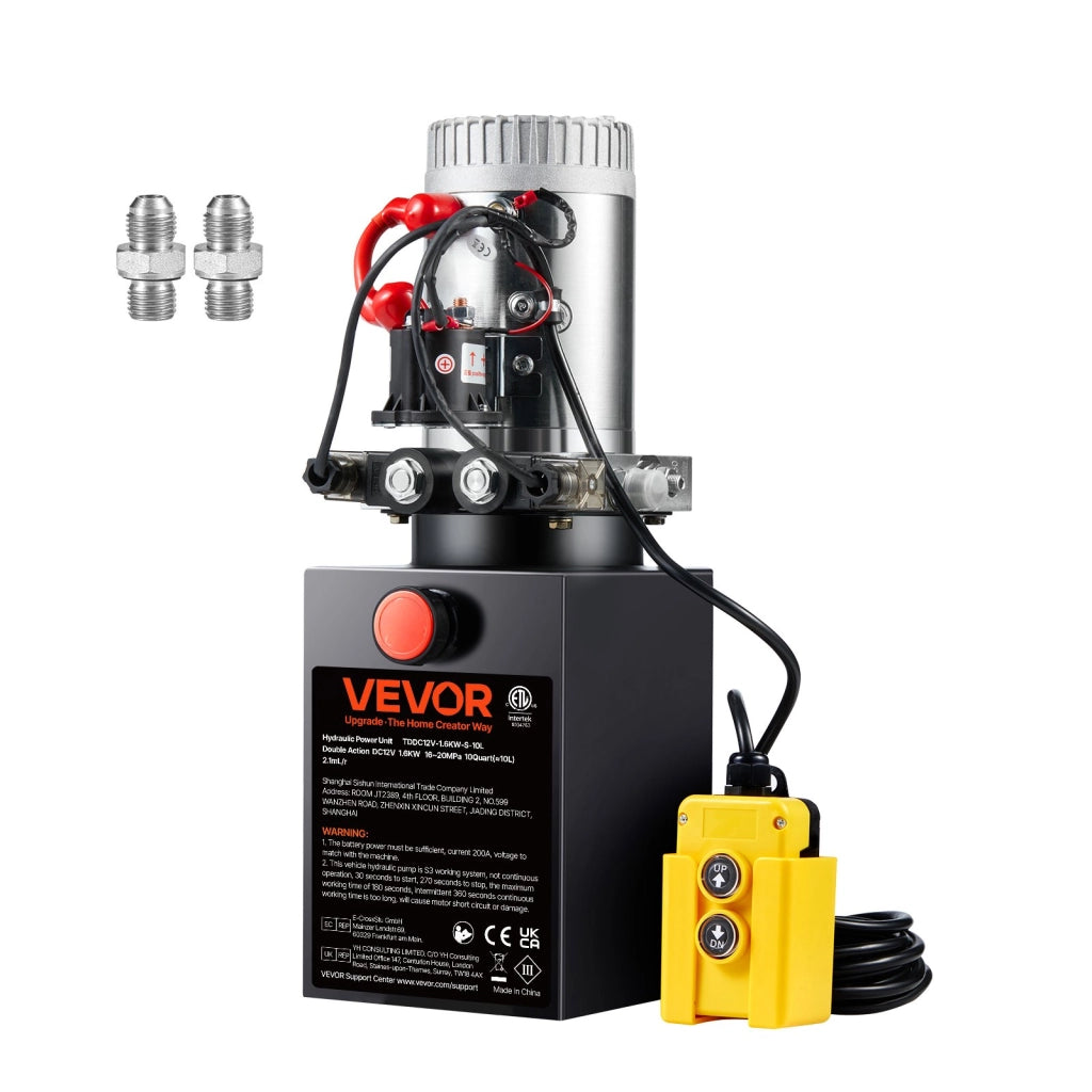 Centralina Idraulica Pompa CC 12V 1,6kW Serbatoio 9,5L a Doppia Azione Pressione 22 MPa per Rimorchio Ribaltabile Montacarichi Officina