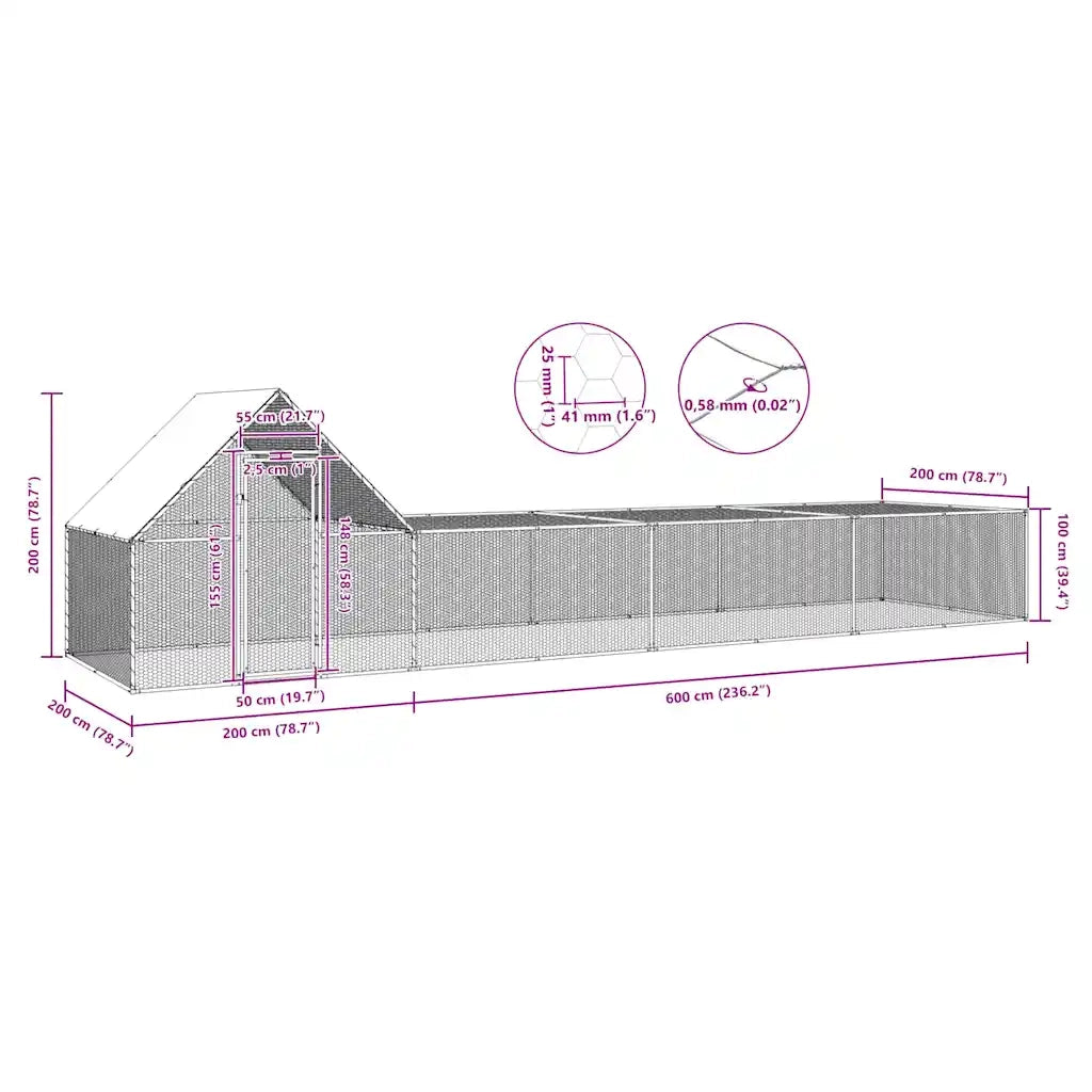 Pollaio 8x2x2 m in Acciaio Zincato 144558