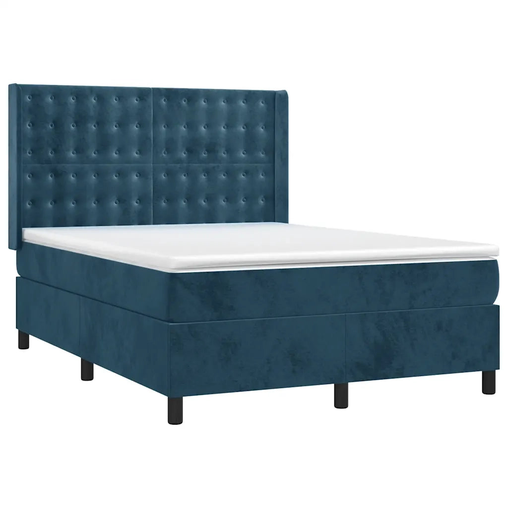 Letto a Molle con Materasso e LED Blu Scuro 140x200 cm 3139809