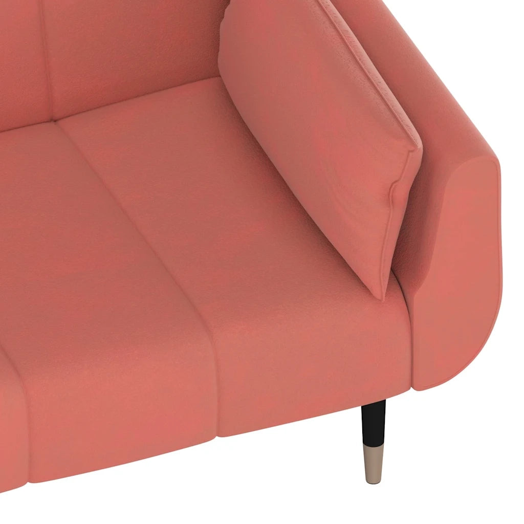 Divano Letto a 2 Posti con 2 Cuscini Rosa in Velluto 337586