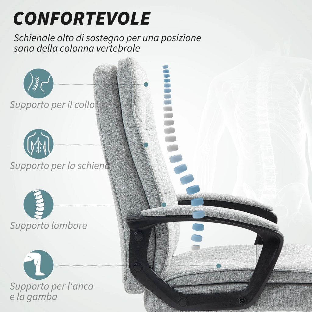 Sedia da Ufficio Ergonomica 63x70x102-112 cm Altezza Regolabile e Dondolo Grigio