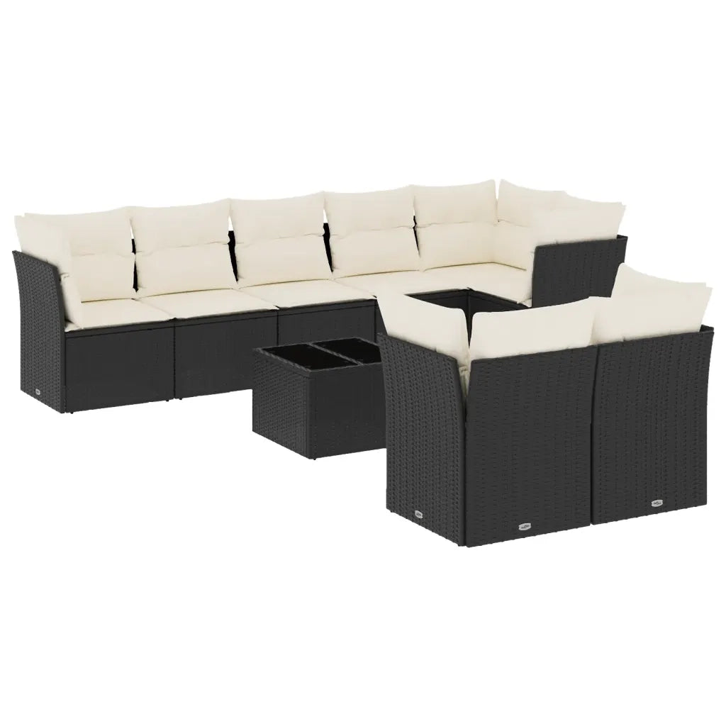 Set Divani da Giardino 9 pz con Cuscini Nero in Polyrattan 3217916