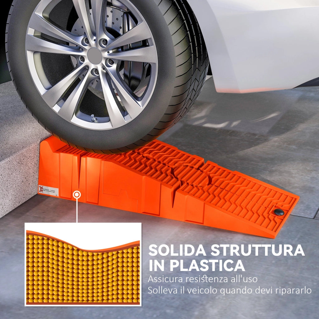 Set 2 Rampe per Auto 91x30x21 cm con Carico Massimo 5 Tonnellate in Plastica Arancione