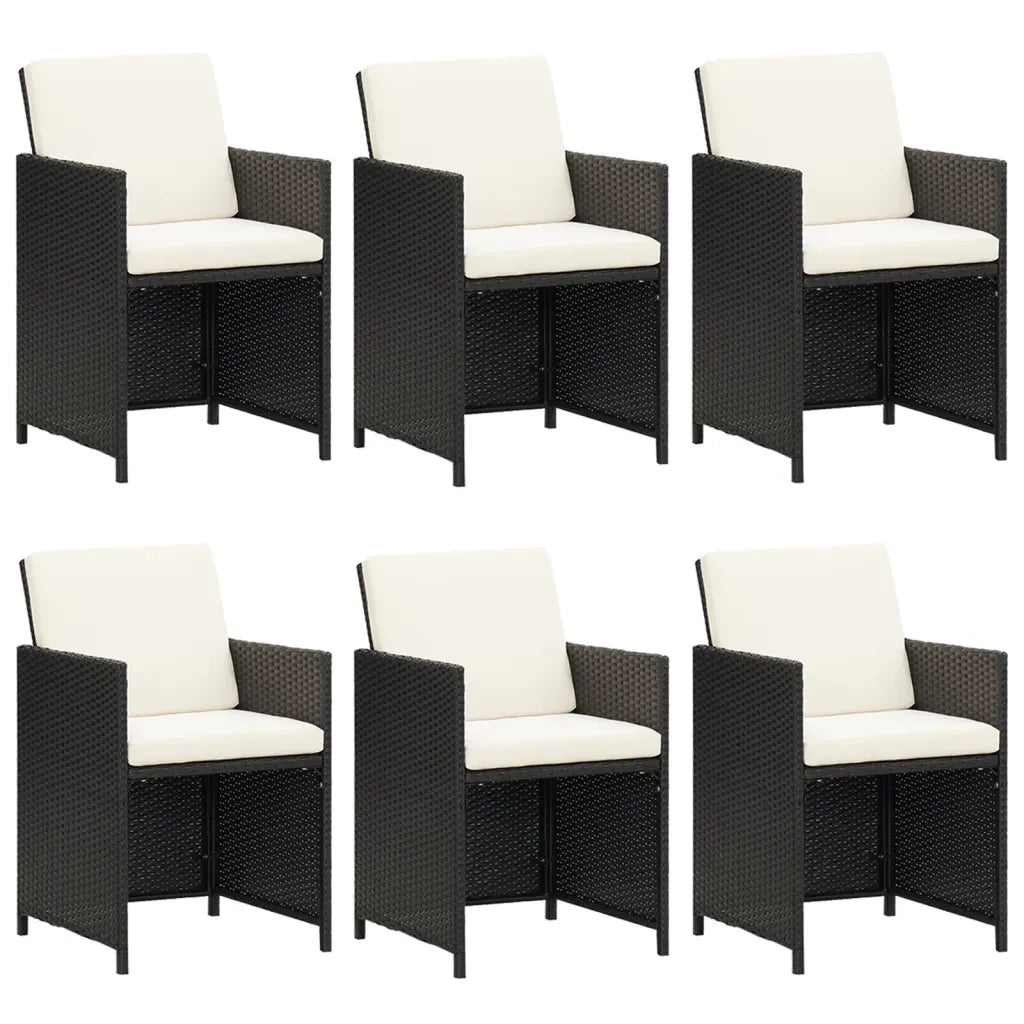 Set da Pranzo da Giardino 7 pz Nero con Cuscini in Polyrattan 3095530
