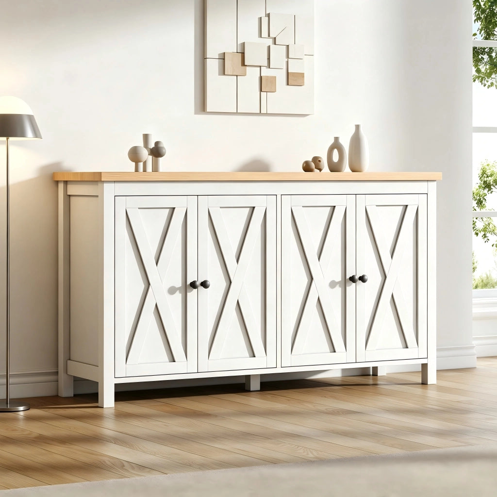 Sideboard bianco con 4 ante; 140x40x78 cm in MDF