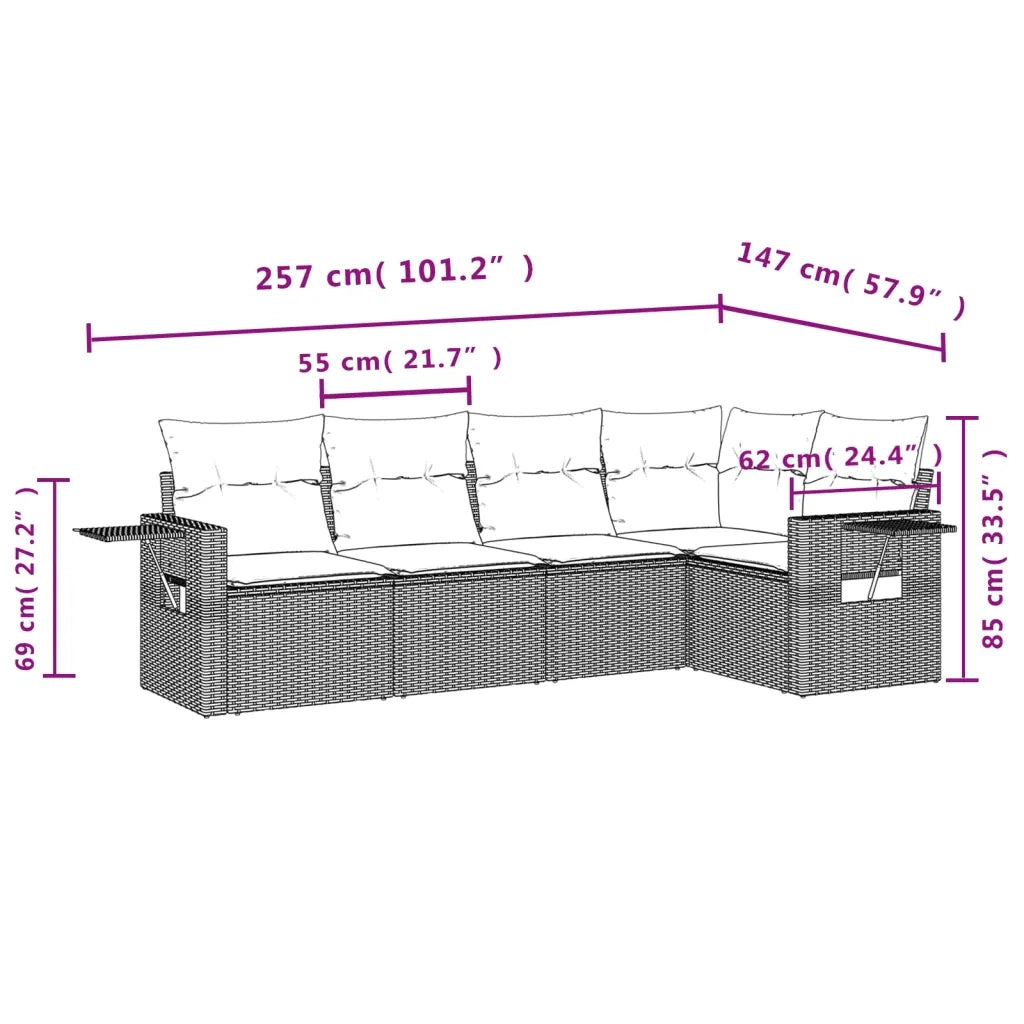 Set Divano da Giardino 5 pz con Cuscini Beige in Polyrattan 3220128