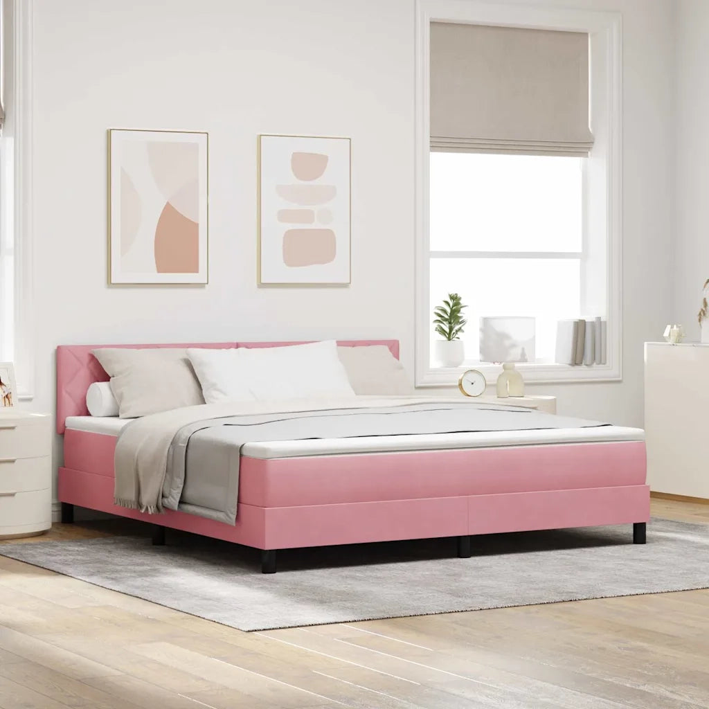 Letto a molle con materasso Rosa 180 x 200 cm Velluto 3339259