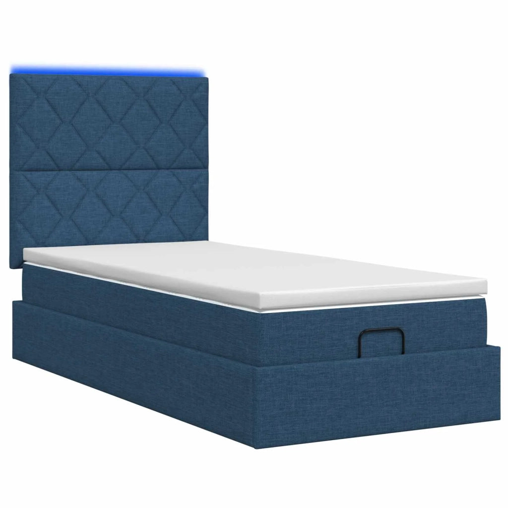 Letto Ottomano con Materasso e LED Blu 90 x 190 cm Tessuto 3458123