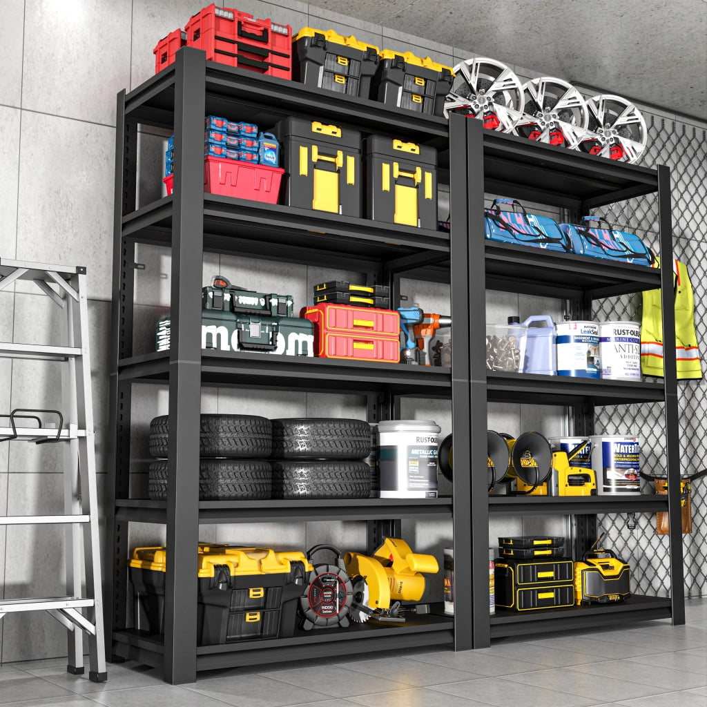 Scaffale portapacchi 5 ripiani regolabili in acciaio nero capacità 650 kg per garage officina 198 × 120 × 45,7 cm