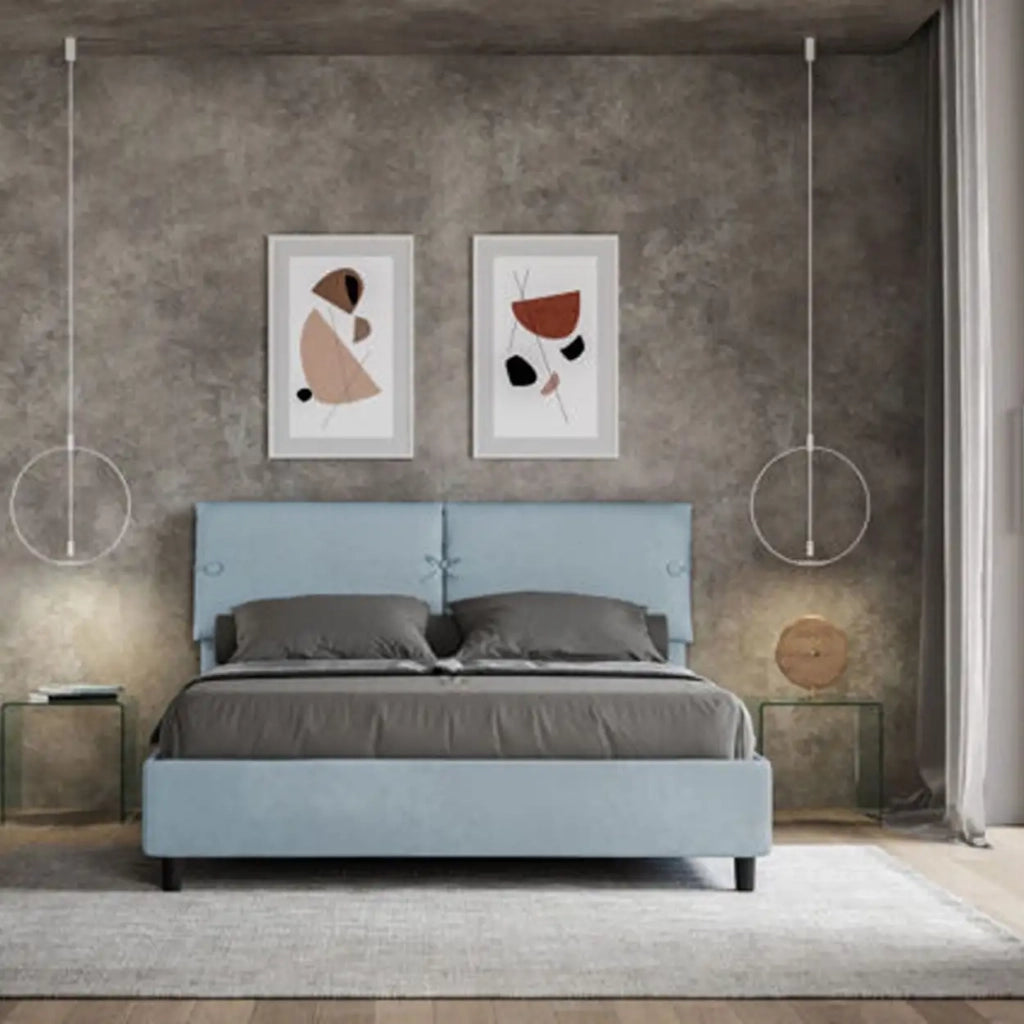 Letto matrimoniale senza rete imbottito 160x210 microfibra azzurro Sleeper
