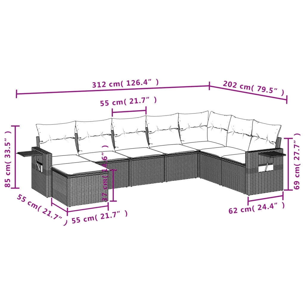 Set Divano da Giardino 8 pz con Cuscini Beige in Polyrattan 3220557