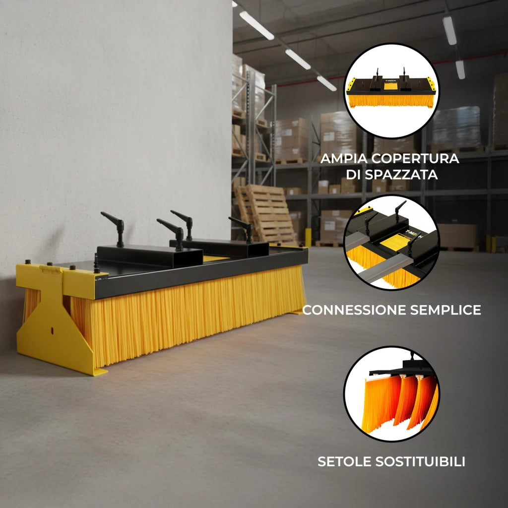 Spazzola carrello elevatore con supporto 130 cm attacco forca interno magazzino