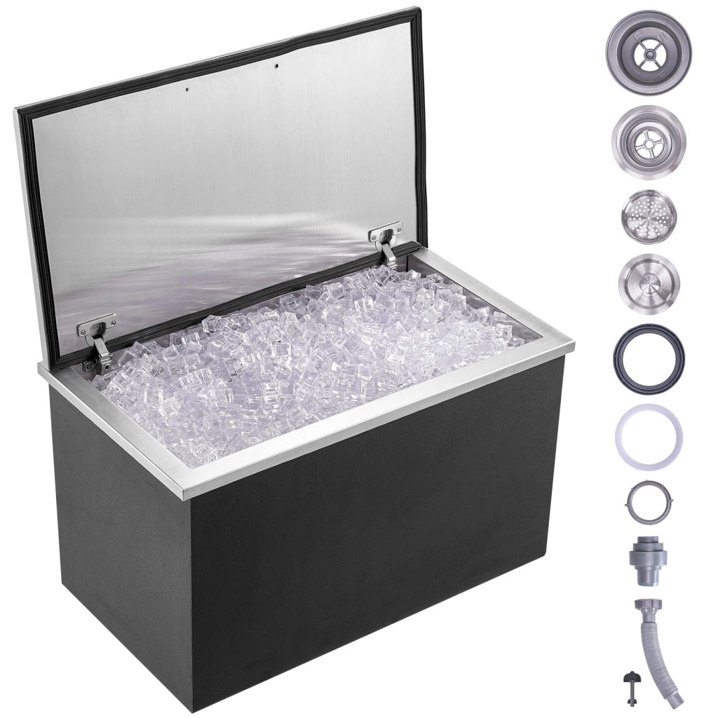 Ghiacciaia da Incasso in Acciaio Inox 78,37 L, Vaschetta per Ghiaccio Coibentata con Coperchio per Bar e Cucina, 610x508x382 mm