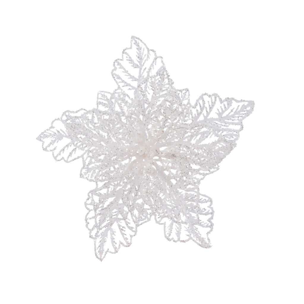 Poinsetta glitter bianco 8 cm