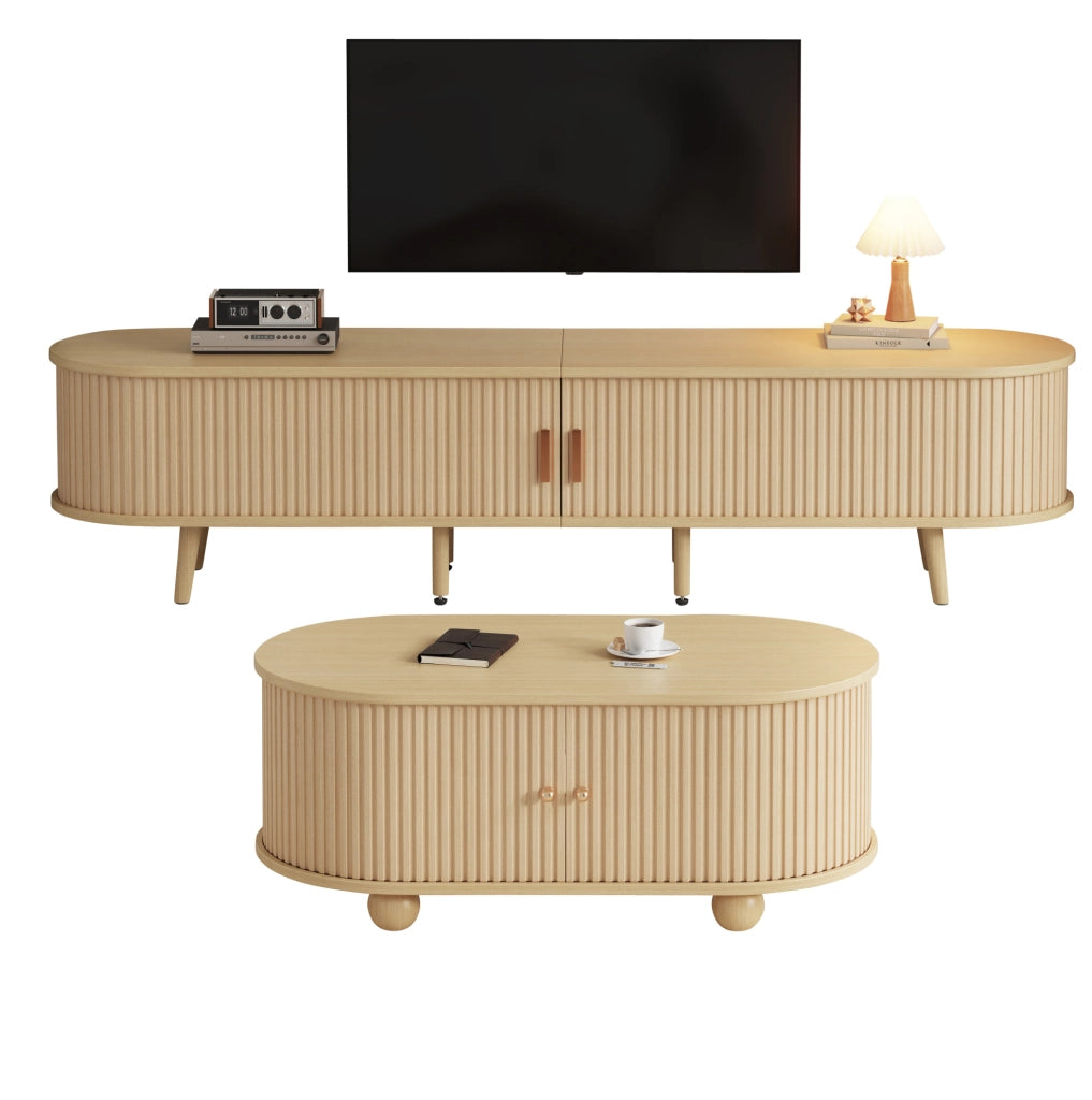 Set mobile TV e tavolino 170 cm e 100 cm in MDF color noce chiaro