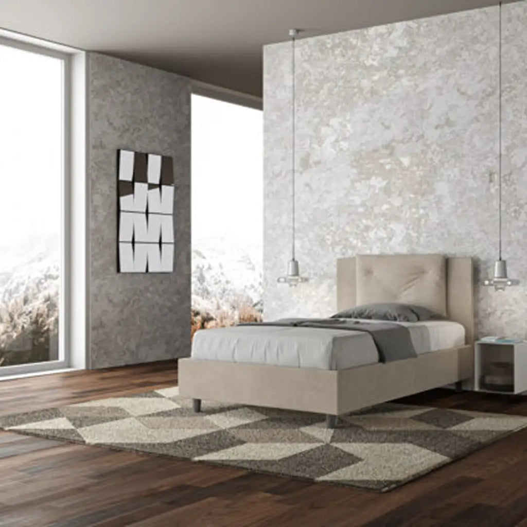 Letto una piazza e mezza senza rete imbottito 120x200 microfibra sabbia Appia