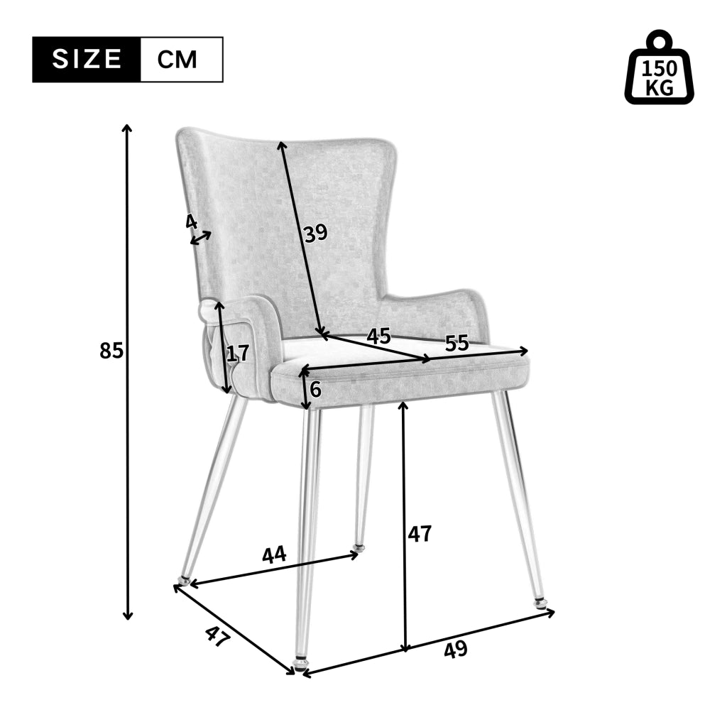 Sedia da pranzo in velluto; set da 2; gambe in metallo; beige