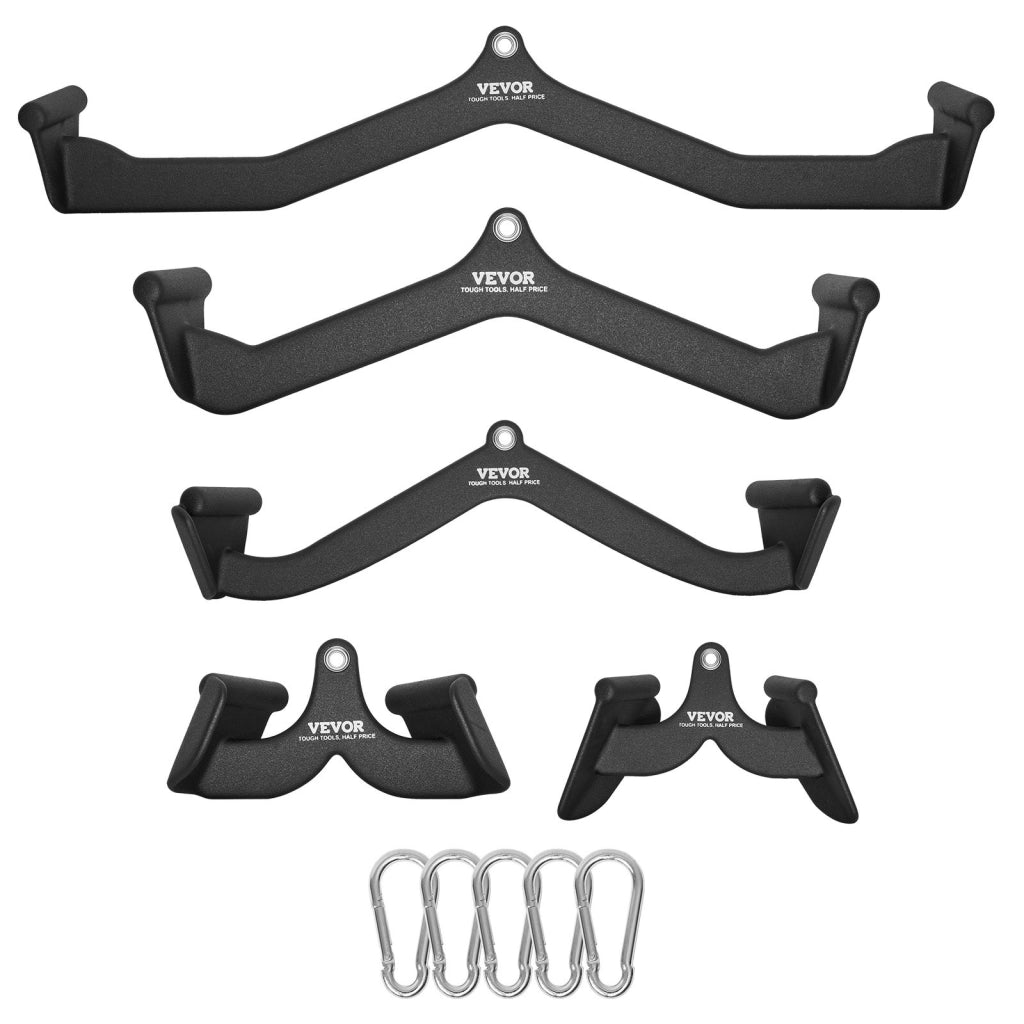 Set 5 Impugnature per Lat Machine e Cavi in Acciaio Nero, Accessori Maniglie con Rivestimento in Gomma per Home Gym Fitness