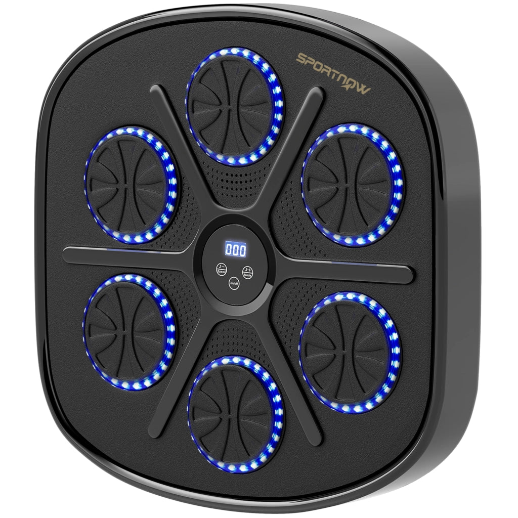 Boxing Machine Musicale da Parete con Bluetooth, 9 Velocità e Guanti Inclusi, Salvaspazio per Casa, 41.8x44.6x7.5 cm, Nero e Blu