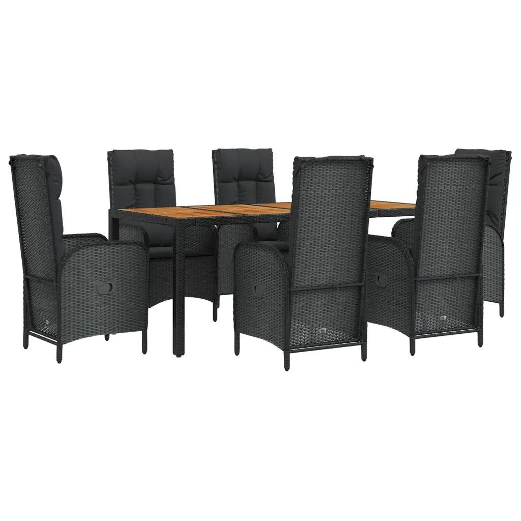 Set da Pranzo da Giardino 7 pz Nero con Cuscini in Polyrattan 3185072