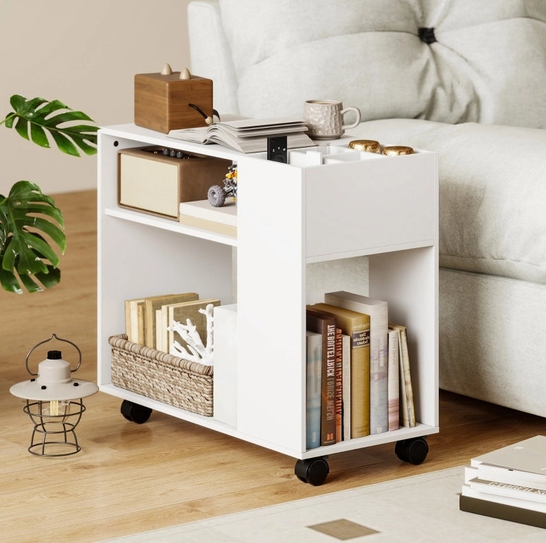Carrello per Stampante Bianco Compatto 70x34x60 cm con Ruote e Ripiani