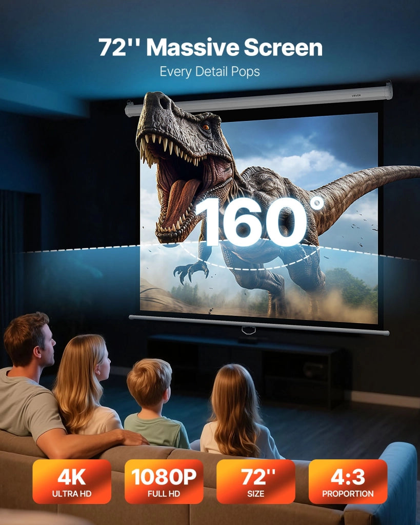 WS72 Schermo per proiettore manuale retrattile a parete 4:3 1828,8 mm bianco PVC 4K per teatro domestico