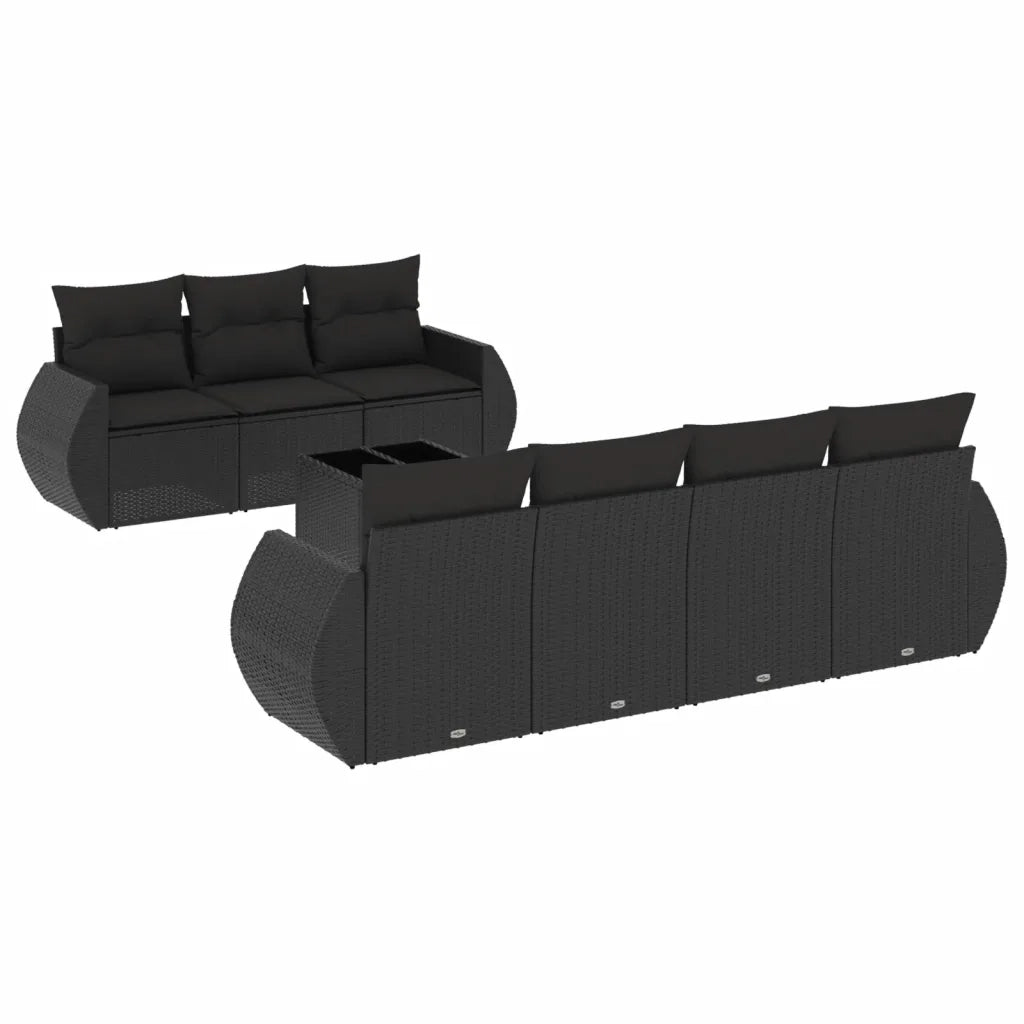 Set Divani da Giardino con Cuscini 8 pz Nero in Polyrattan