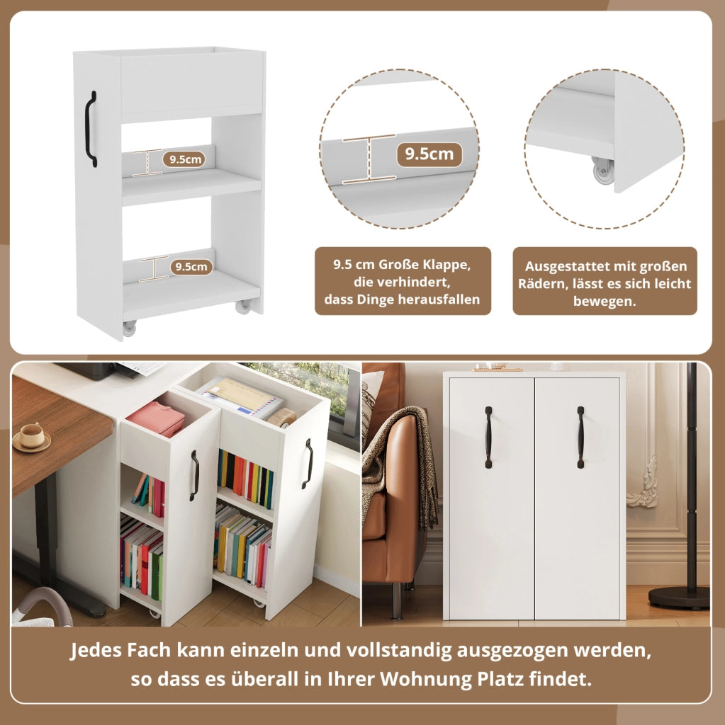 Libreria mobile 52x50x75 cm con cassetto e ripiani; reversibile; bianca