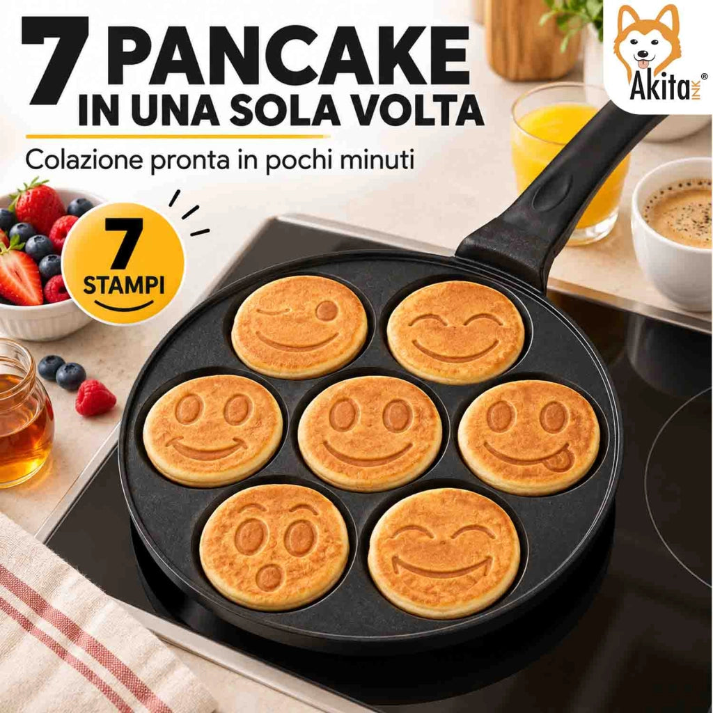 Akitaink Padella Pancake Smile 26 cm 7 Stampi Induzione