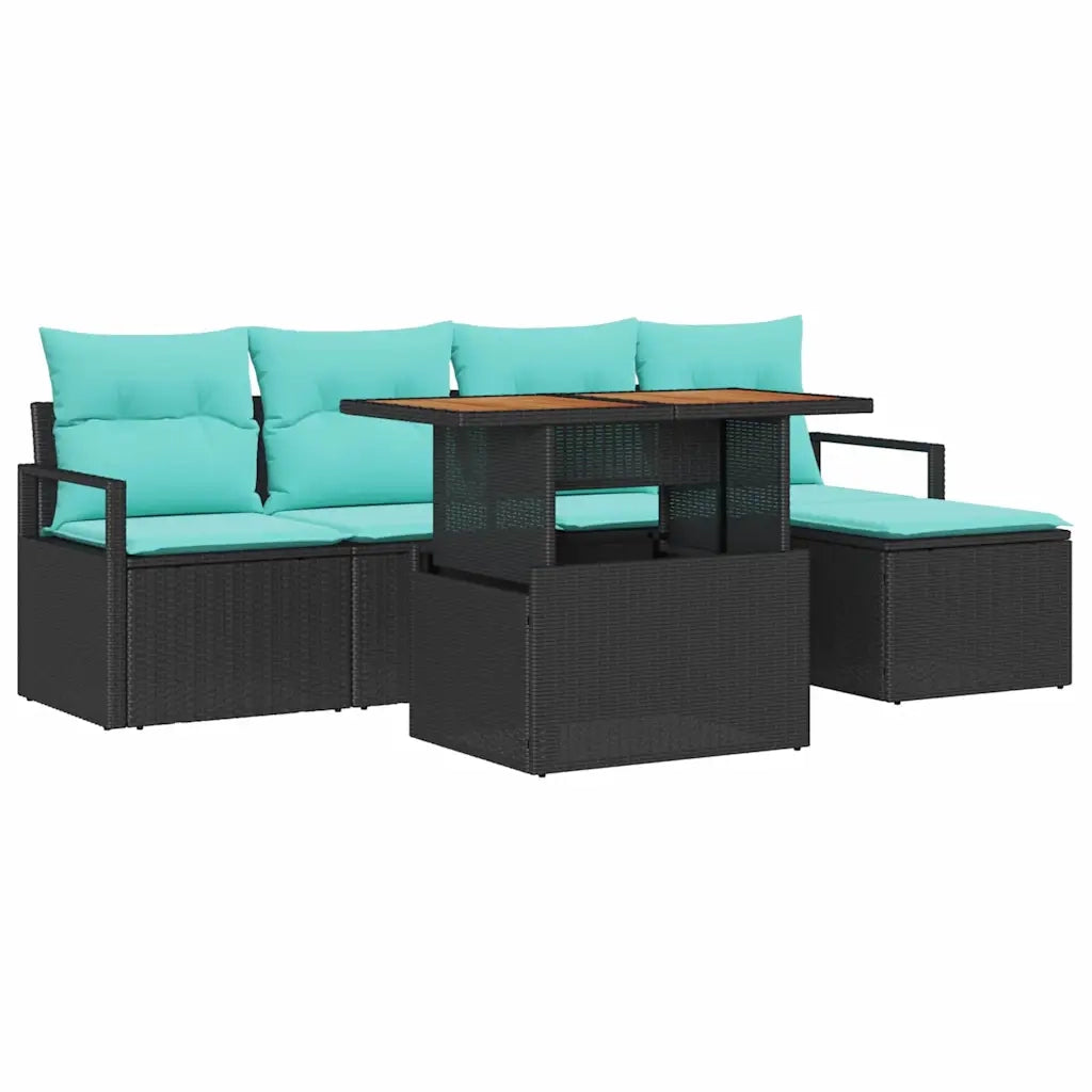 Set da Pranzo per Giardino con cuscino 6 pcs Nero e Verde acqua 3349703
