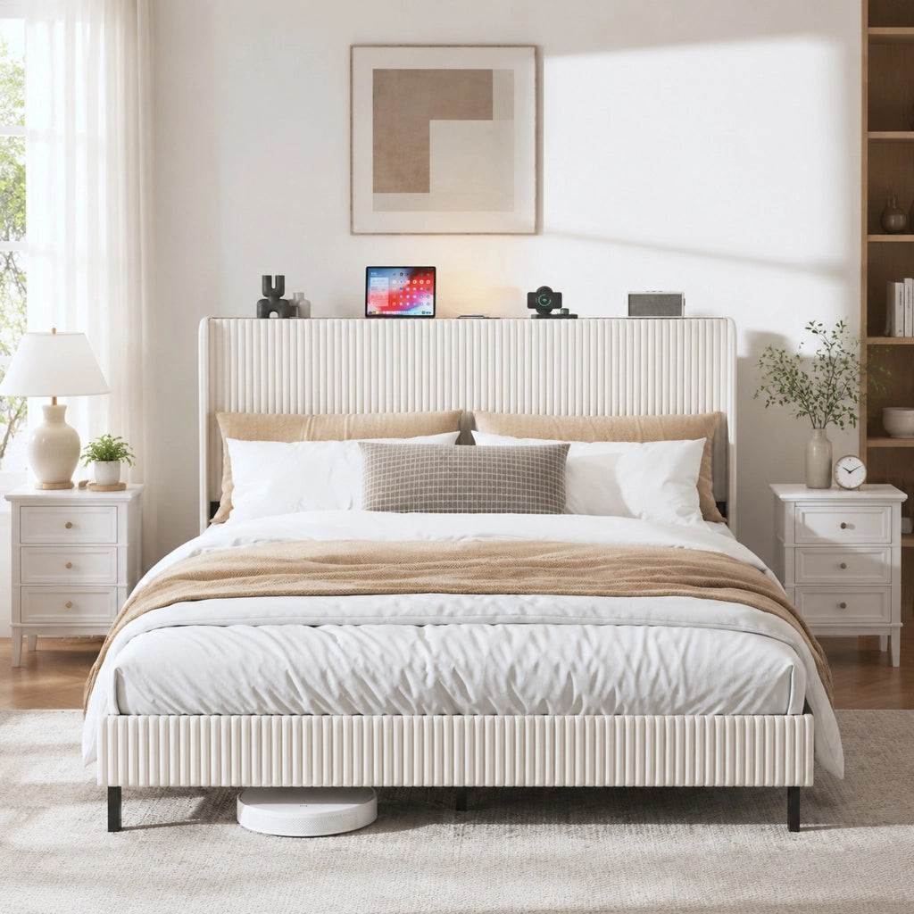 Letto matrimoniale imbottito 180x200 cm in velluto a coste