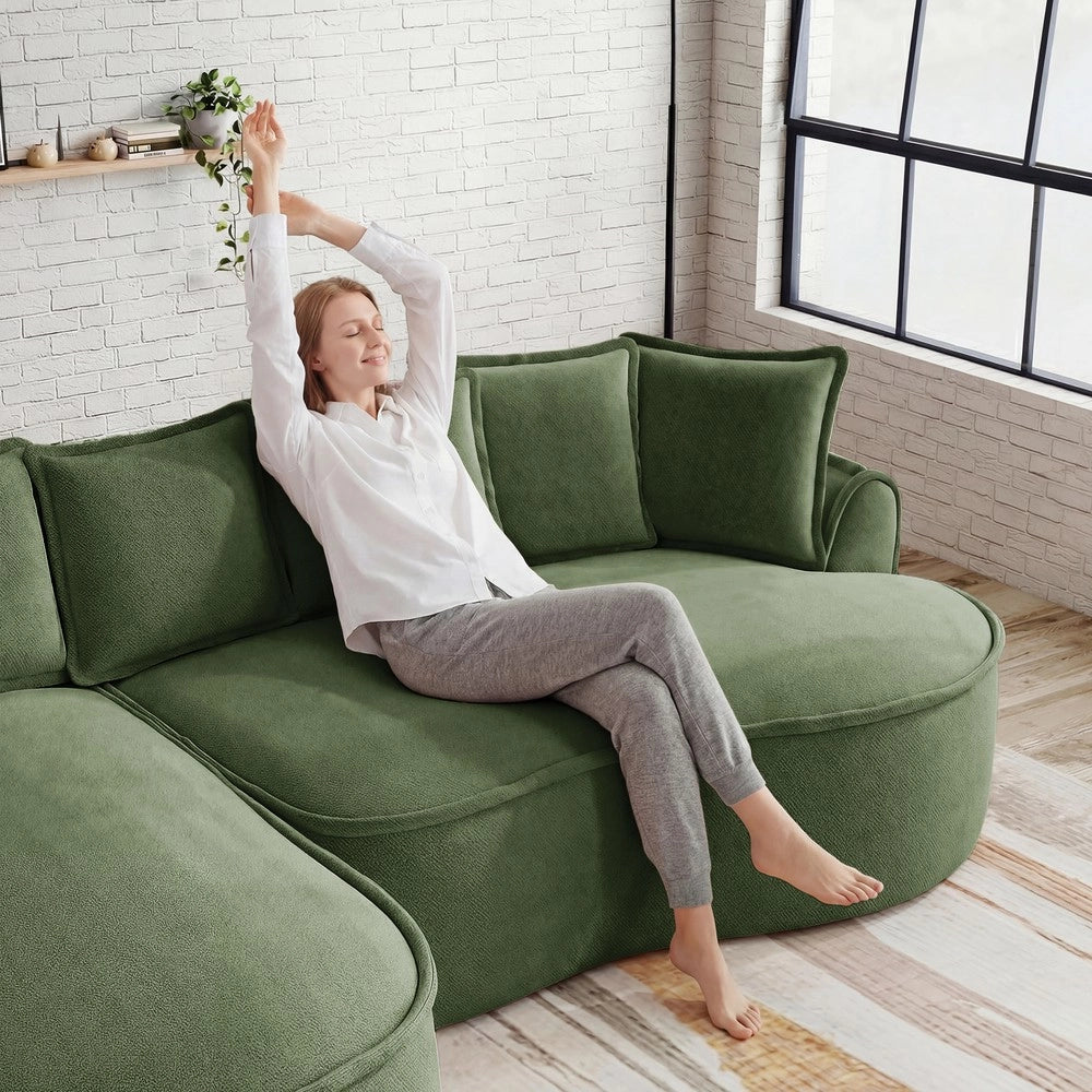 Divano Chaise Longue Doppio in Chenille con Cuscini ¨C Xylo ¨C Verde